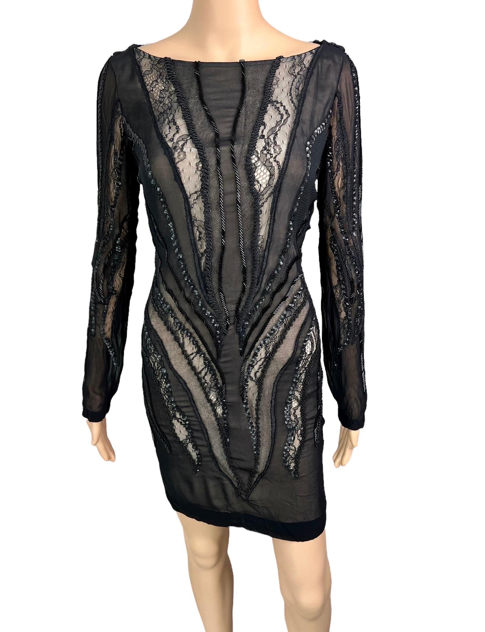 Roberto Cavalli c.2012 Unworn Embellished Sheer Lace Black Mini Dress For Sale 1