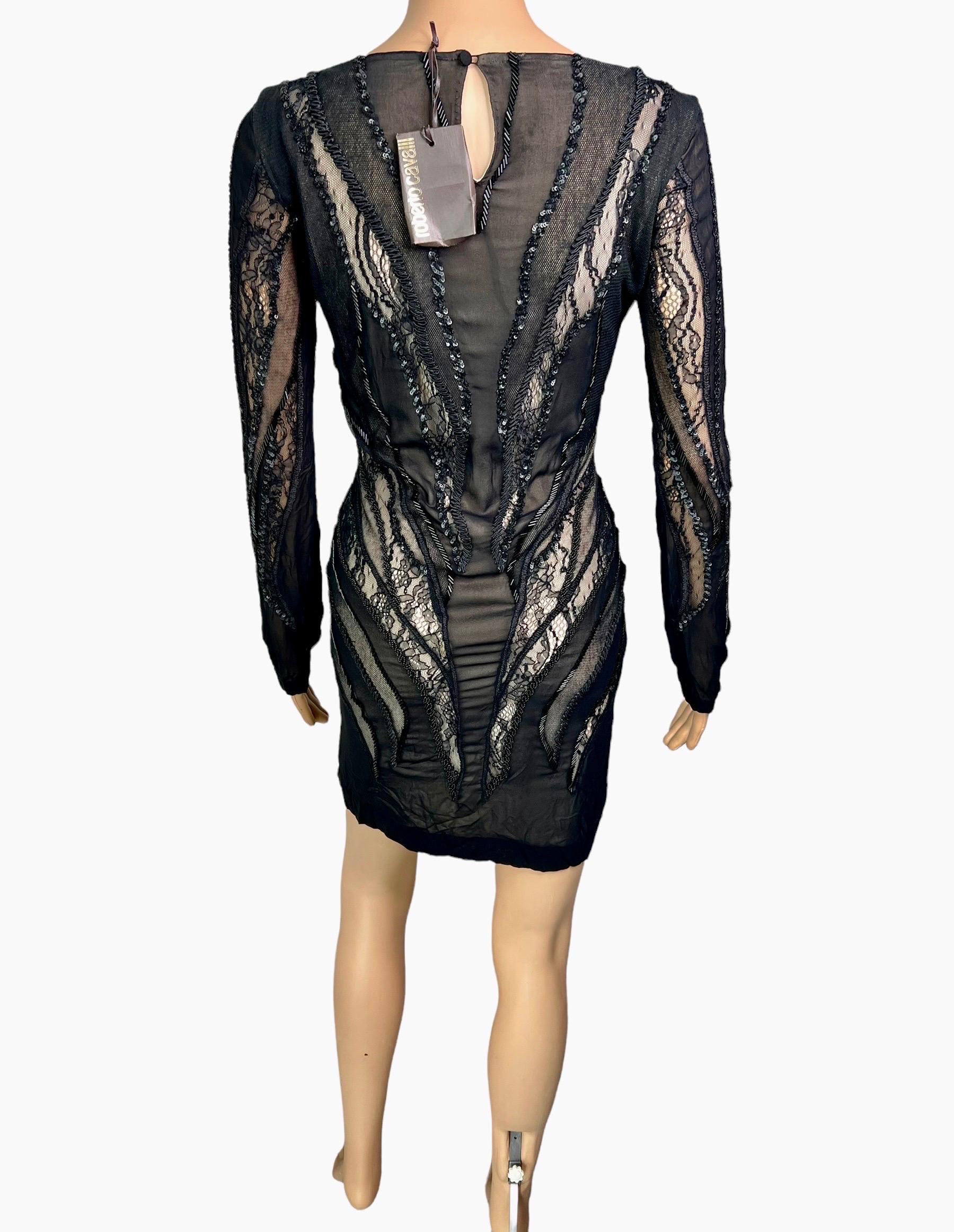Roberto Cavalli c.2012 Unworn Embellished Sheer Lace Black Mini Dress For Sale 2