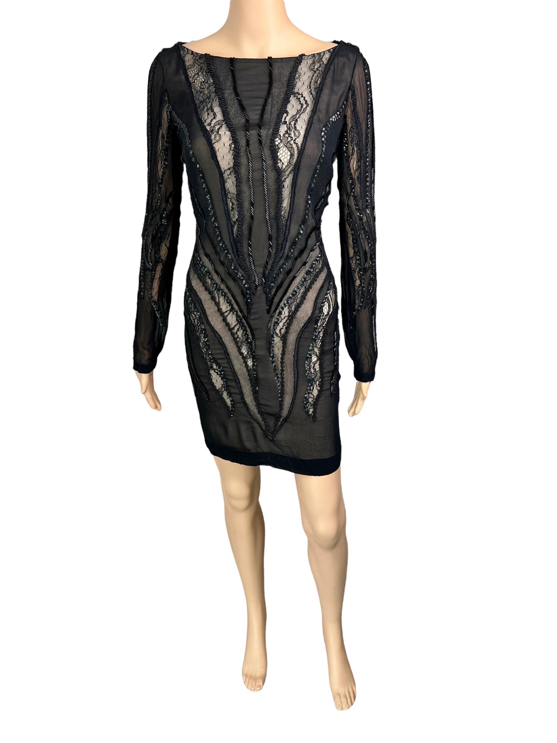 Roberto Cavalli c.2012 Unworn Embellished Sheer Lace Black Mini Dress For Sale 3