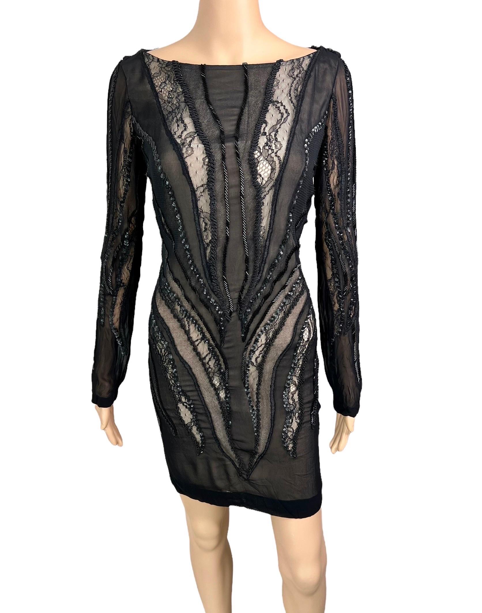 Roberto Cavalli c.2012 Unworn Embellished Sheer Lace Black Mini Dress For Sale 4