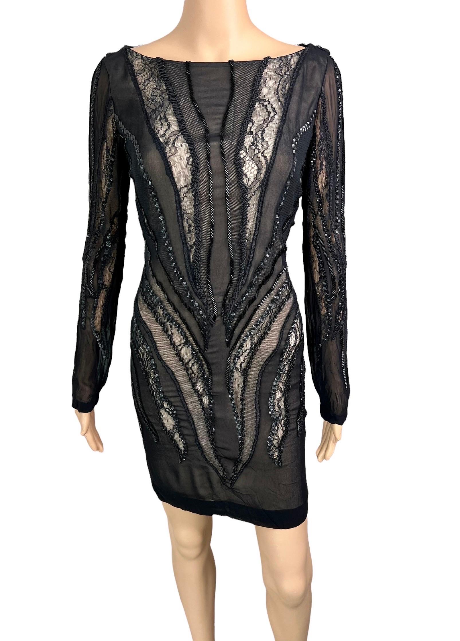 Roberto Cavalli c.2012 Unworn Embellished Sheer Lace Black Mini Dress For Sale 5