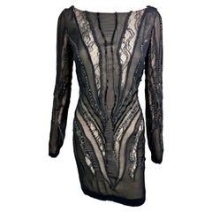 Roberto Cavalli c.2012 Mini abito nero in pizzo trasparente impreziosito non indossato