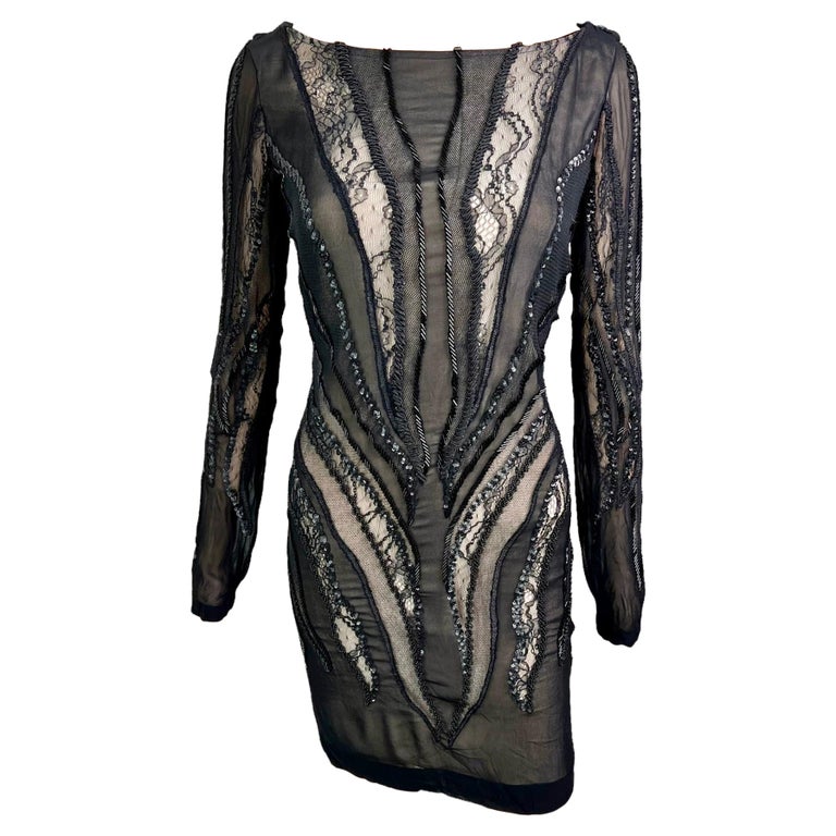 Roberto Cavalli c.2012 Unworn Embellished Sheer Lace Black Mini Dress Roberto Cavalli c.2012 Unworn Embellished Sheer Lace Black Mini Dress