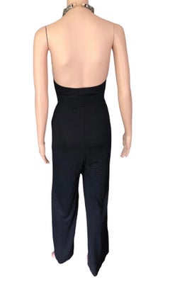 Roberto Cavalli c.2014 Embellished Halter Neck Open Back Black Jumpsuit