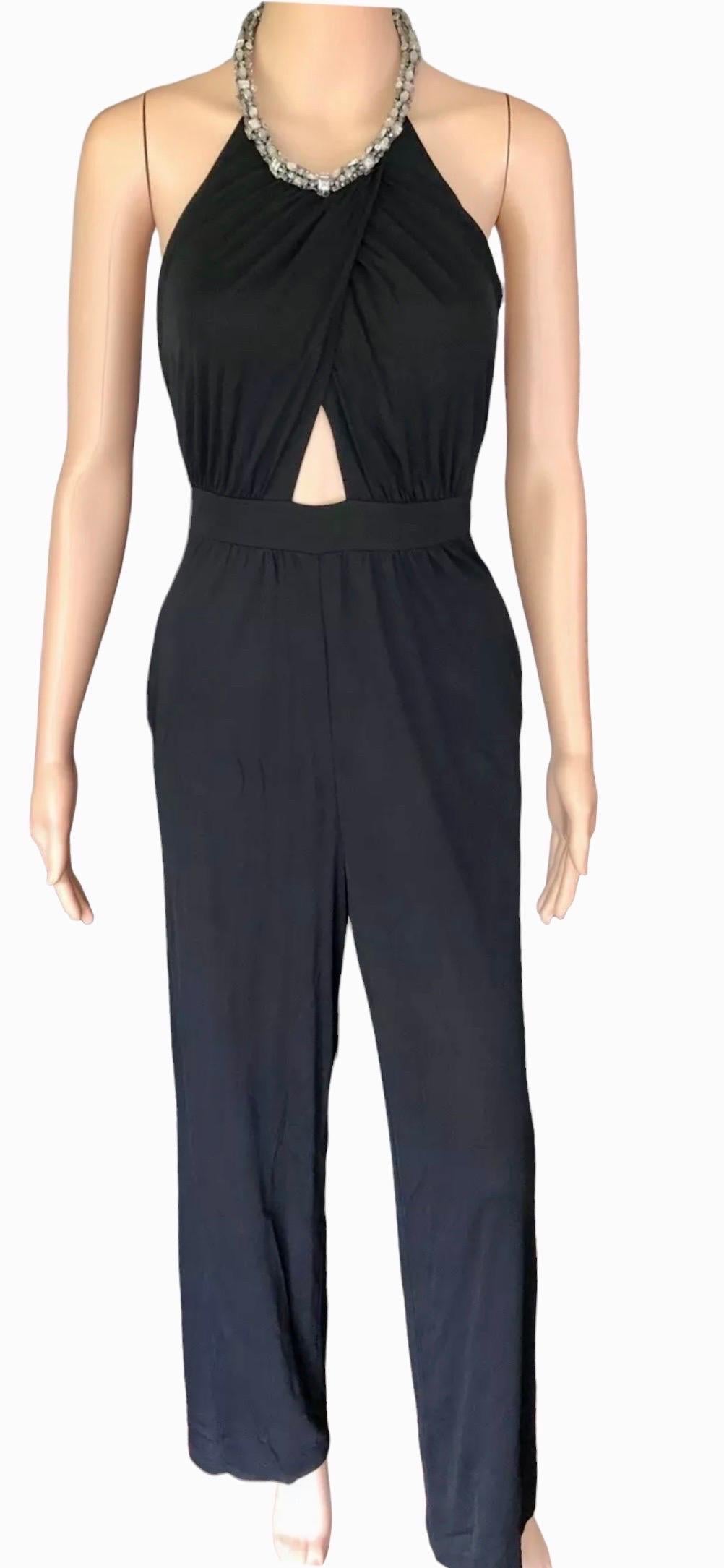 Roberto Cavalli c.2014 Embellished Halter Neck Open Back Black Jumpsuit In Good Condition For Sale In Naples, FL