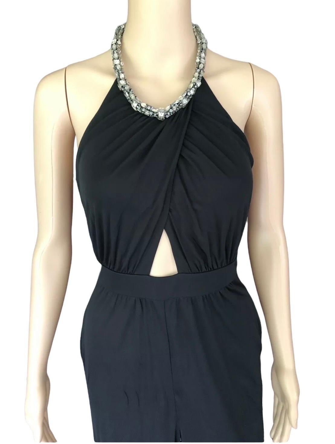 Women's Roberto Cavalli c.2014 Embellished Halter Neck Open Back Black Jumpsuit For Sale