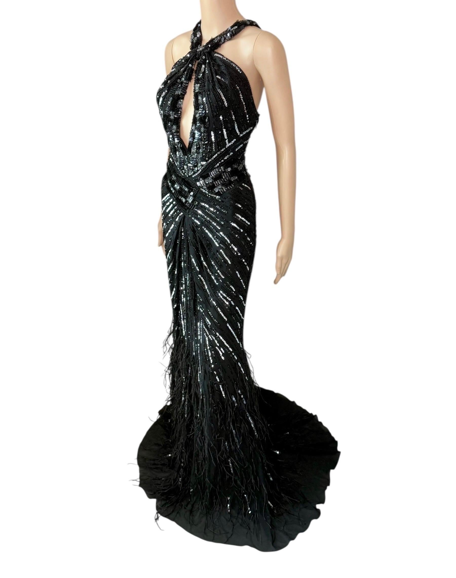 Roberto Cavalli c.2015 Embellished Feathers Lace Up Corset Evening Dress Gown For Sale 5