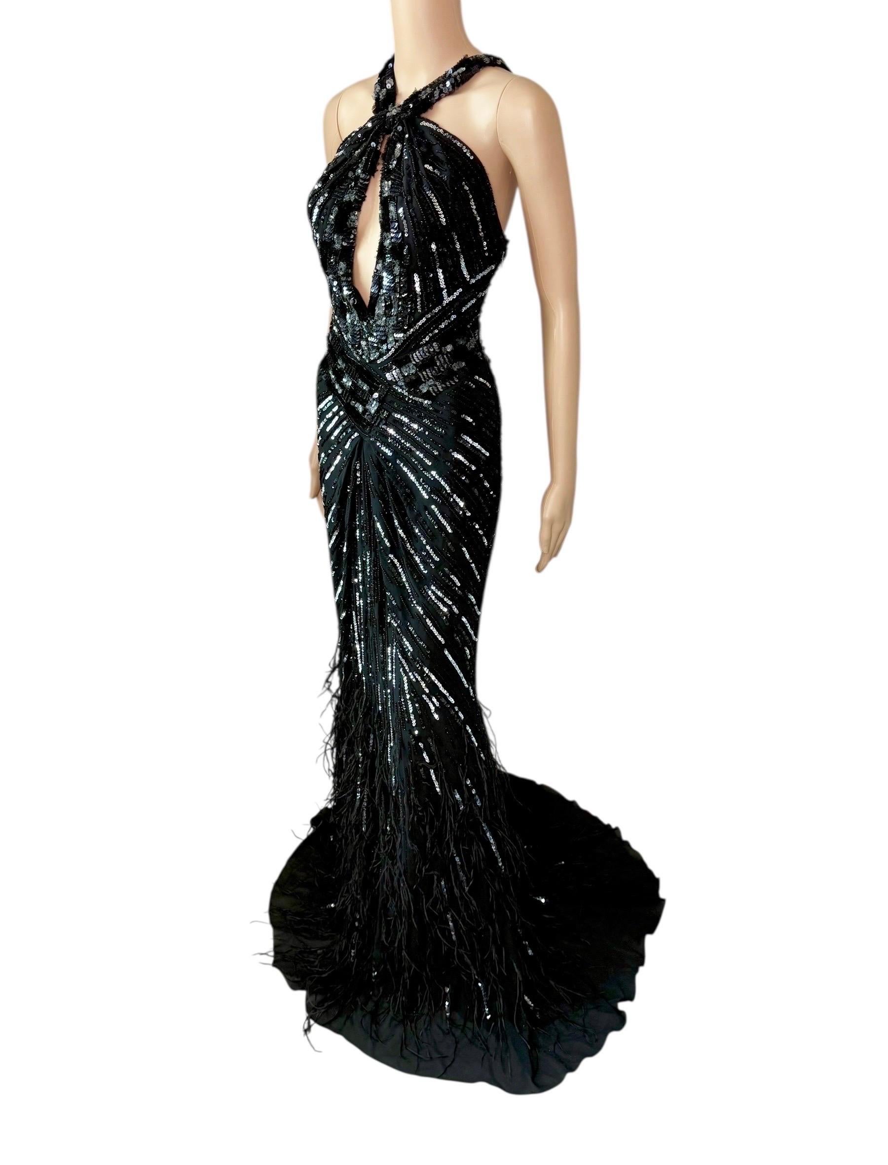 Roberto Cavalli c.2015 Embellished Feathers Lace Up Corset Evening Dress Gown For Sale 7