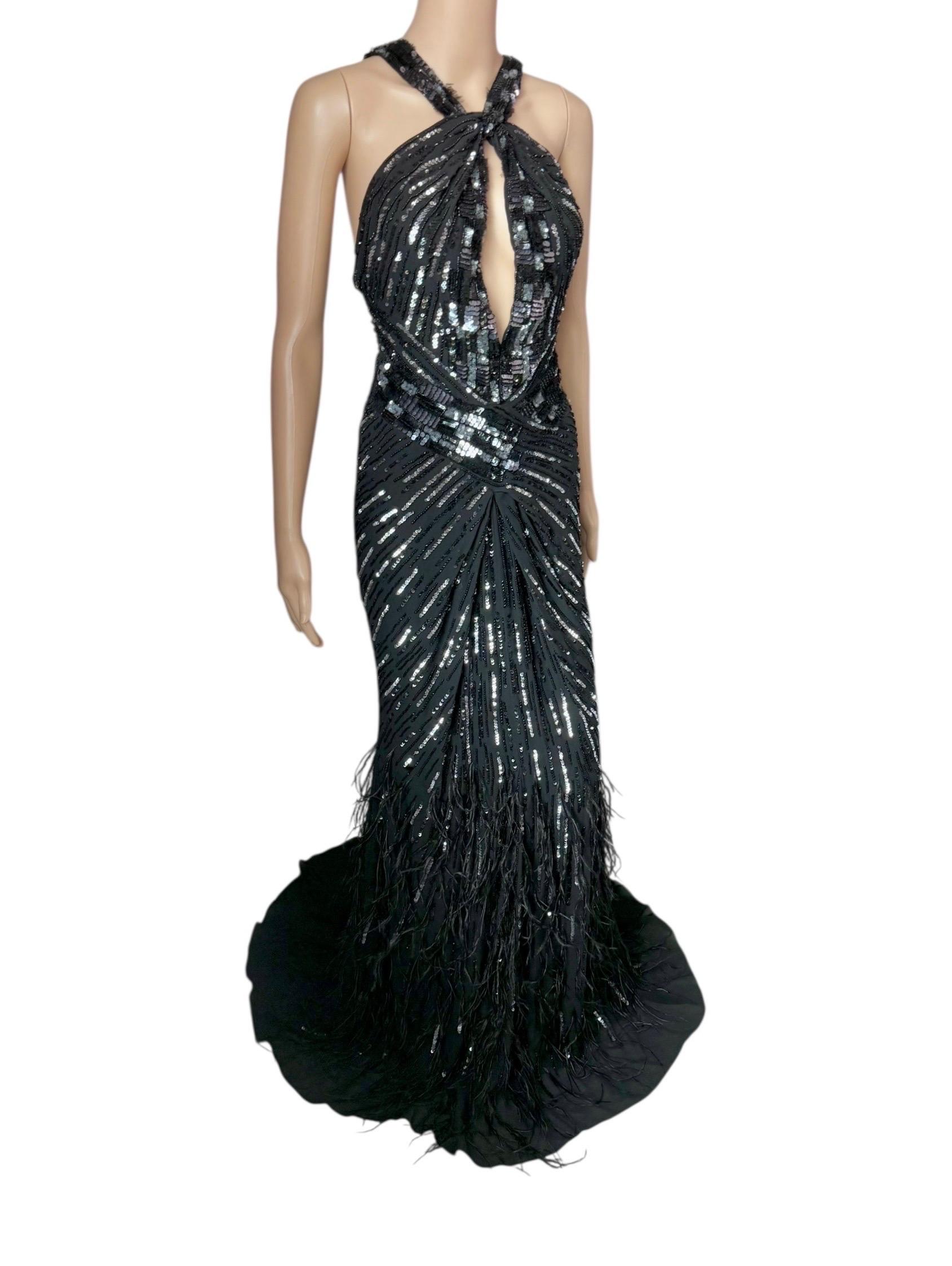 Roberto Cavalli c.2015 Embellished Feathers Lace Up Corset Evening Dress Gown For Sale 3