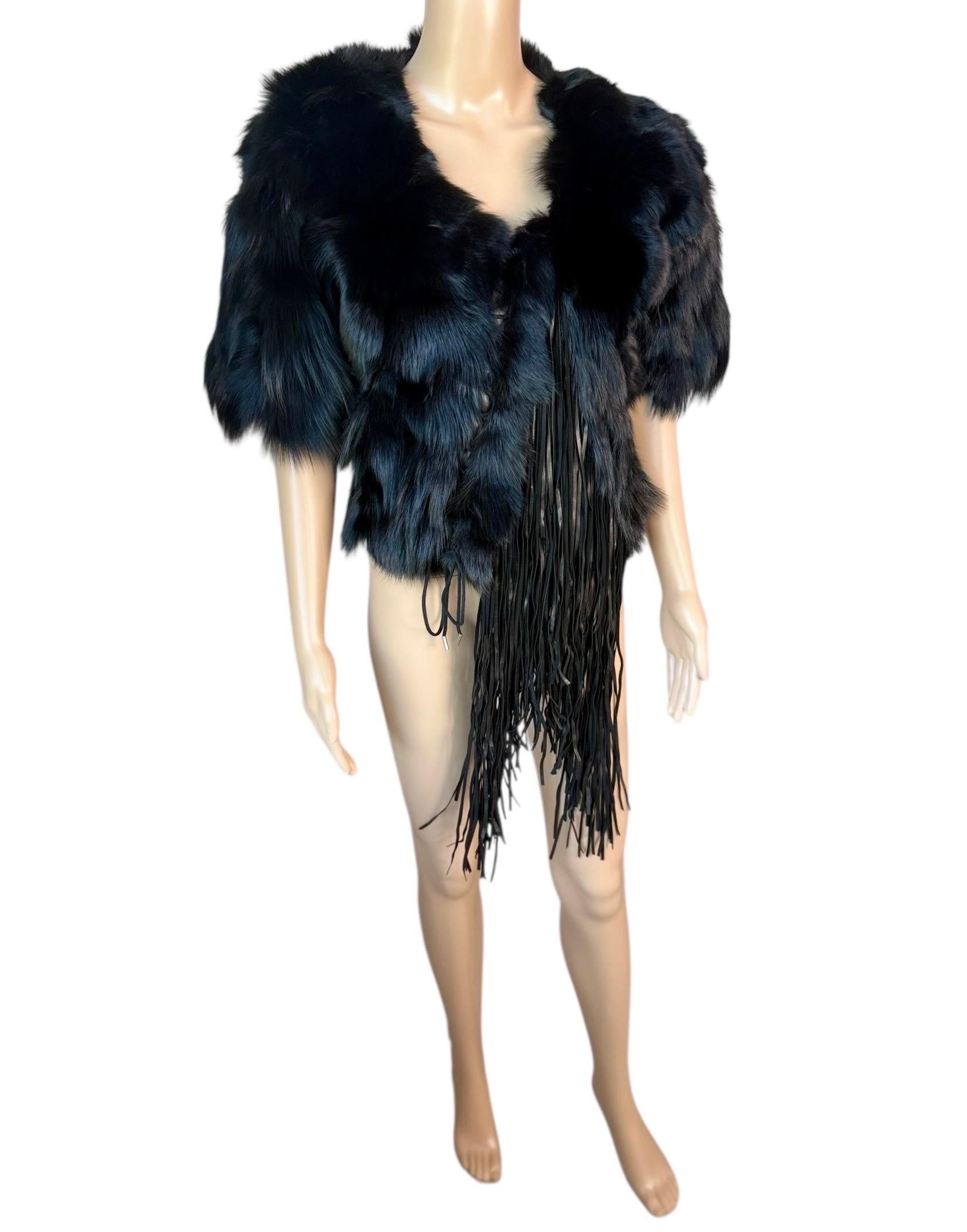 Roberto Cavalli c.2016 Pelliccia di visone, volpe e pecora con frange, Giacca Bolero con frange, C.C. in vendita 6