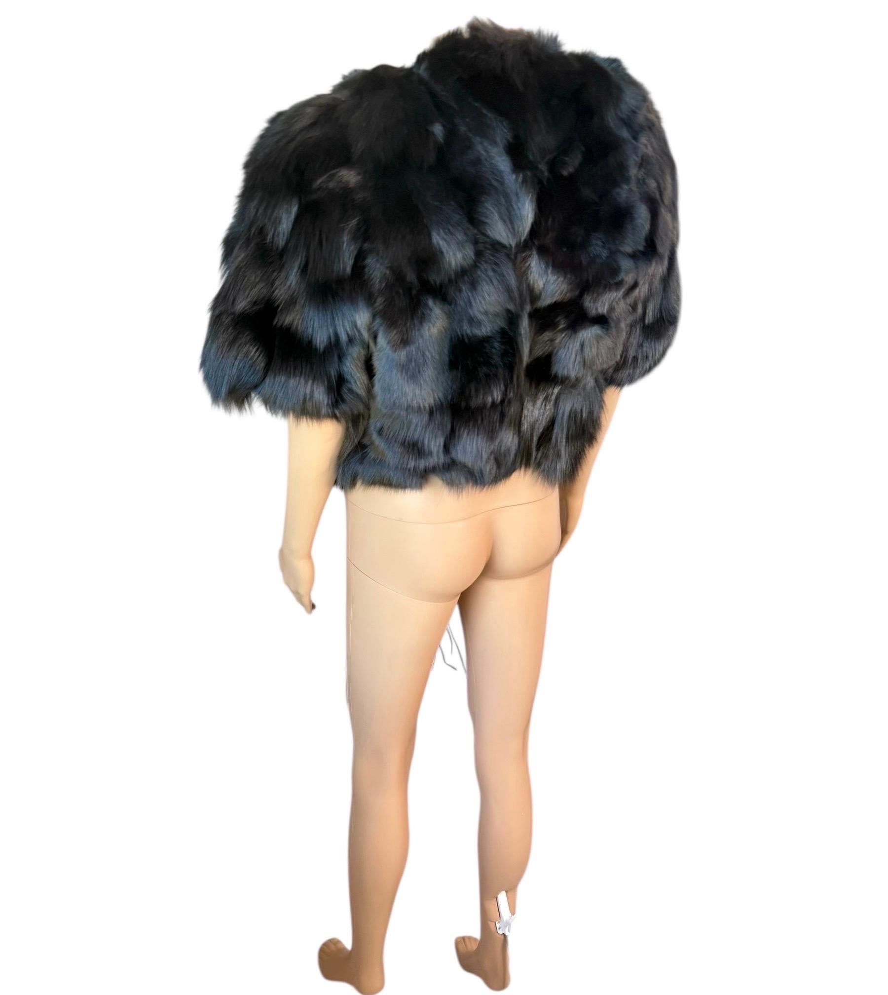 Roberto Cavalli c.2016 Pelliccia di visone, volpe e pecora con frange, Giacca Bolero con frange, C.C. in vendita 7