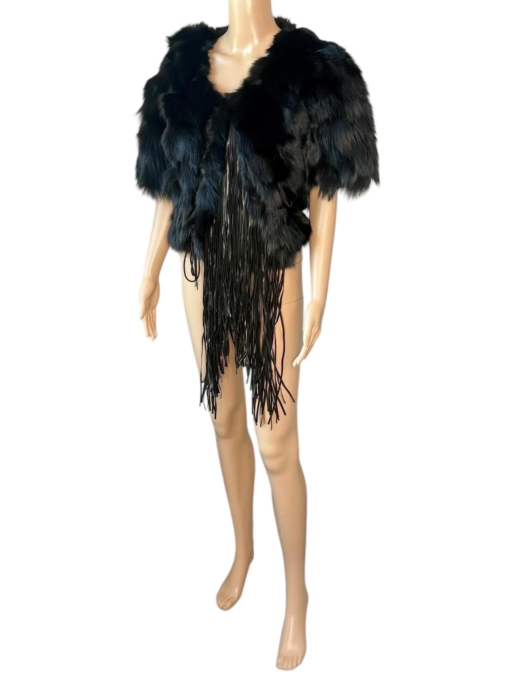 Roberto Cavalli c.2016 Pelliccia di visone, volpe e pecora con frange, Giacca Bolero con frange, C.C. in vendita 8