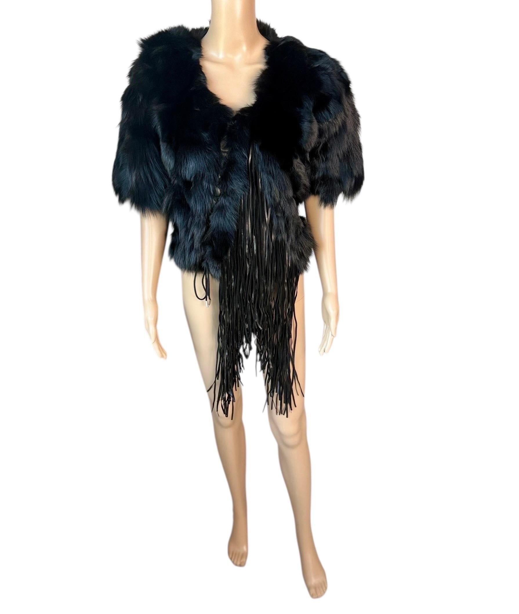 Roberto Cavalli c.2016 Pelliccia di visone, volpe e pecora con frange, Giacca Bolero con frange, C.C. in vendita 11