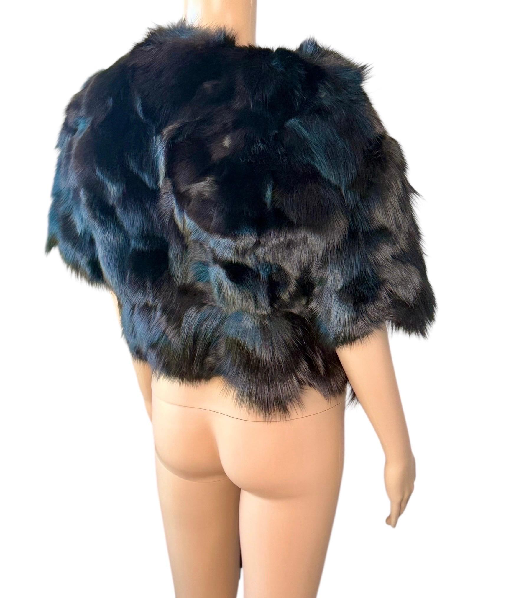 Nero Roberto Cavalli c.2016 Pelliccia di visone, volpe e pecora con frange, Giacca Bolero con frange, C.C. in vendita