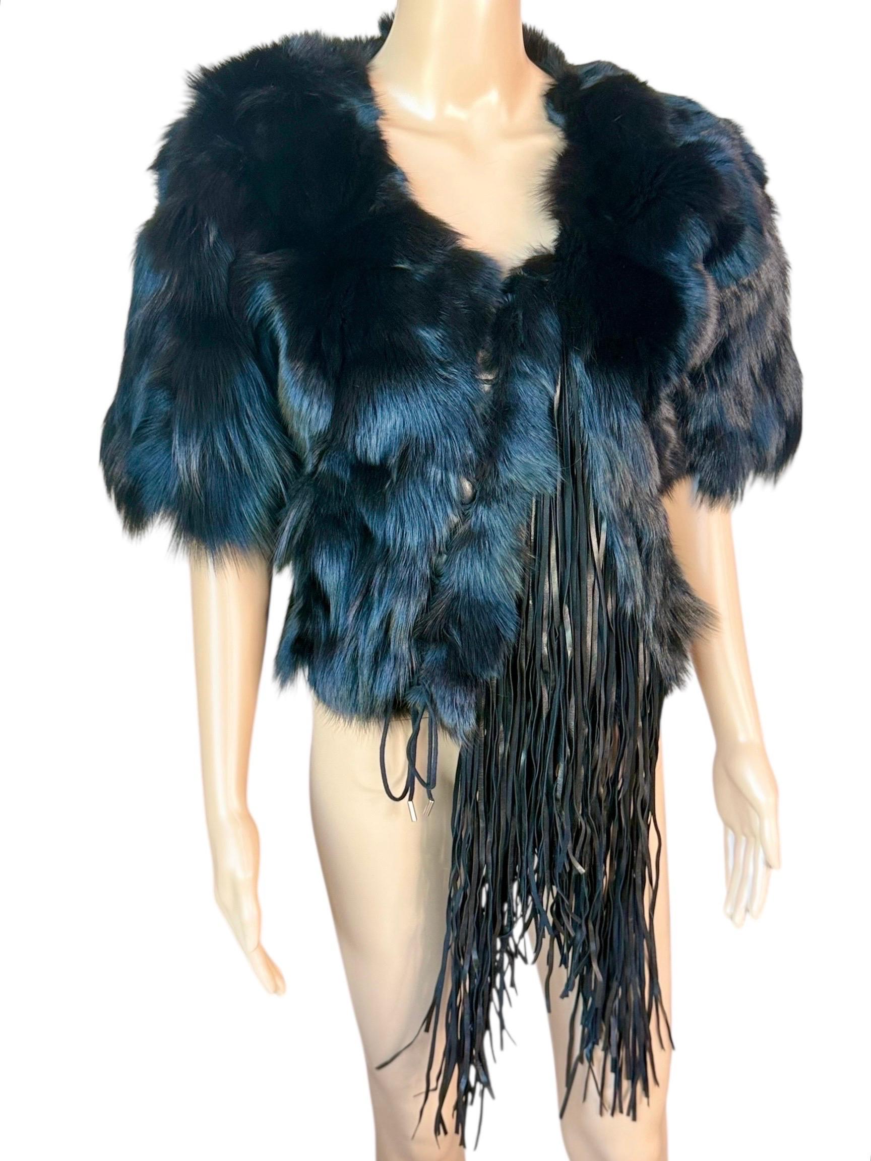 Roberto Cavalli c.2016 Pelliccia di visone, volpe e pecora con frange, Giacca Bolero con frange, C.C. In condizioni ottime in vendita a Naples, FL