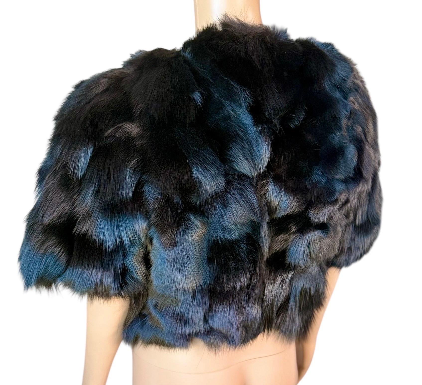 Donna Roberto Cavalli c.2016 Pelliccia di visone, volpe e pecora con frange, Giacca Bolero con frange, C.C. in vendita