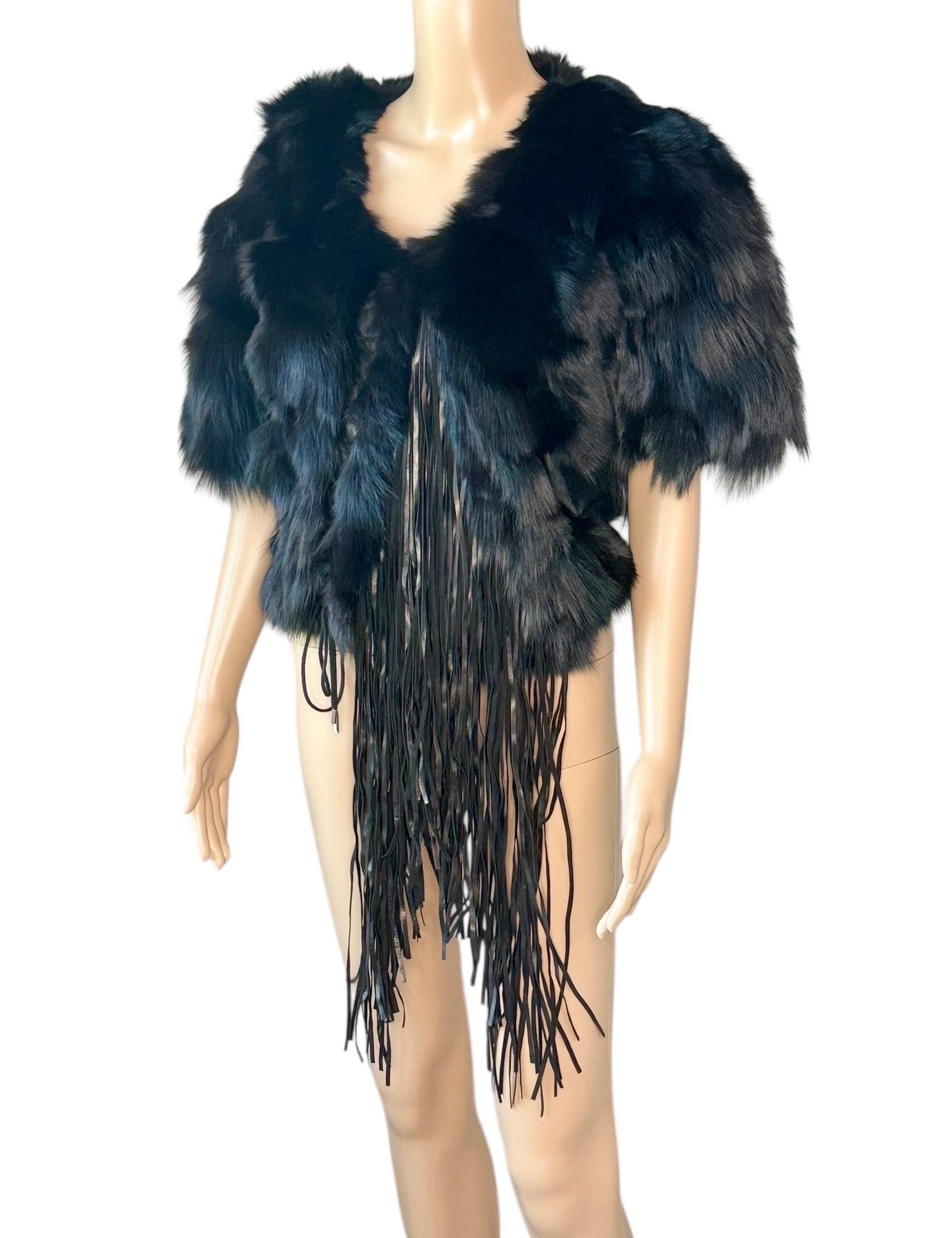 Roberto Cavalli c.2016 Pelliccia di visone, volpe e pecora con frange, Giacca Bolero con frange, C.C. in vendita 1