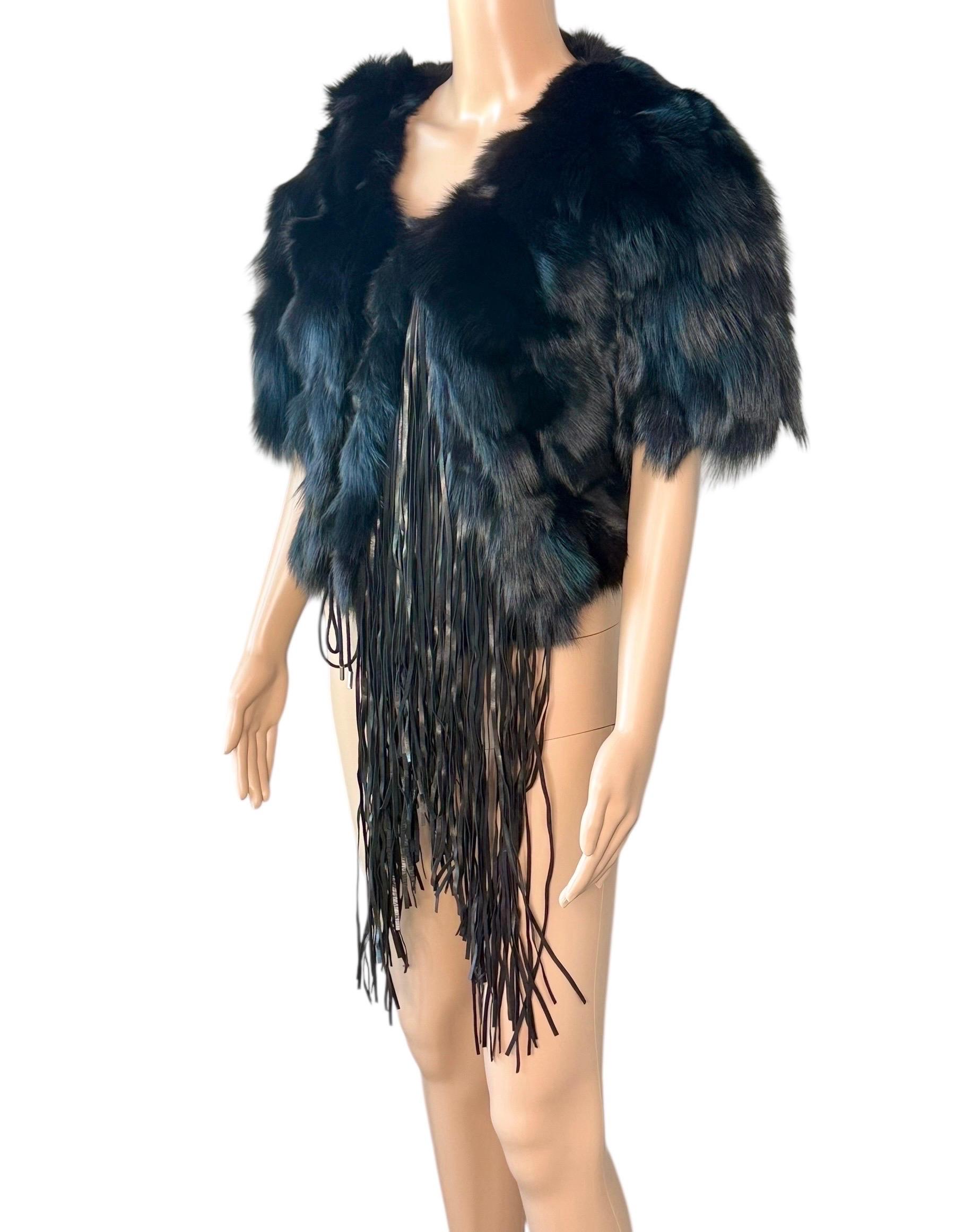 Roberto Cavalli c.2016 Pelliccia di visone, volpe e pecora con frange, Giacca Bolero con frange, C.C. in vendita 3