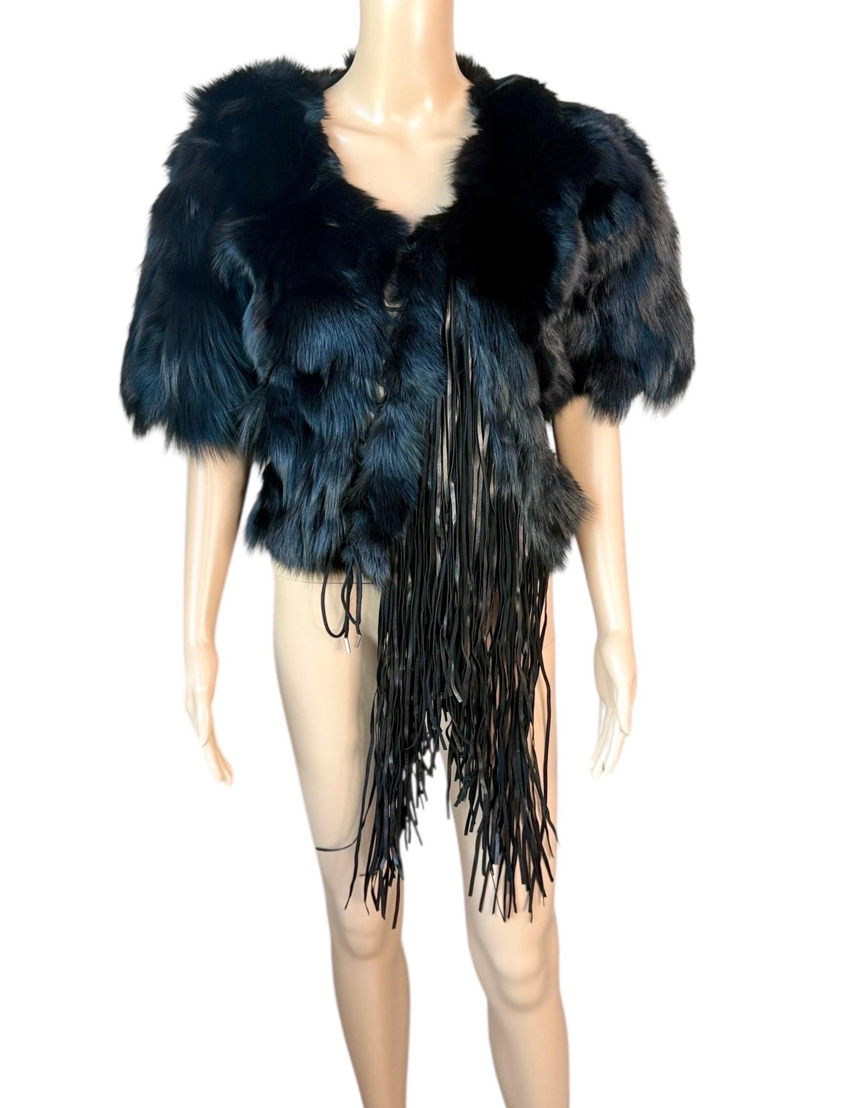 Roberto Cavalli c.2016 Pelliccia di visone, volpe e pecora con frange, Giacca Bolero con frange, C.C. in vendita 4