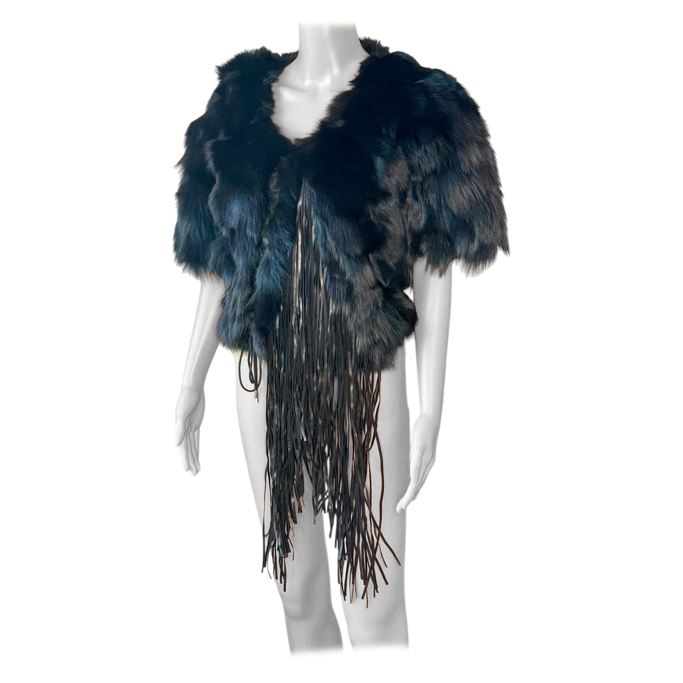 Roberto Cavalli c.2016 Pelliccia di visone, volpe e pecora con frange, Giacca Bolero con frange, C.C.