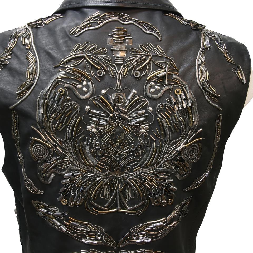 Roberto Cavalli Calfskin Moto Embellished Leather Vest Jacket In Good Condition In Downey, CA