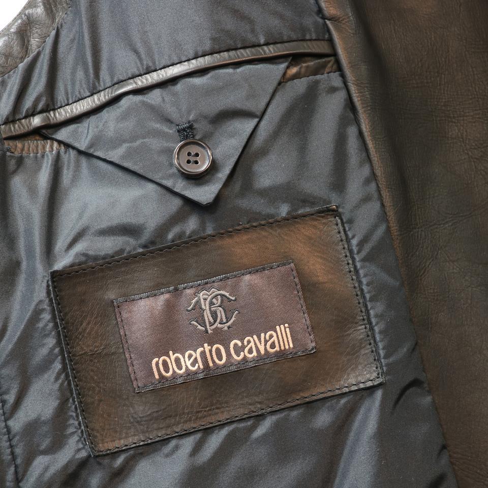 Men's Roberto Cavalli Calfskin Moto Embellished Leather Vest Jacket For Sale
