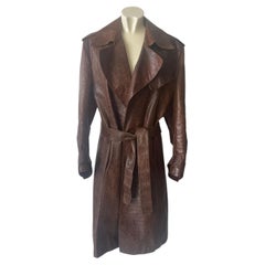 Roberto Cavalli Brown Crocodile-Print Leather Coat, Late 1990s