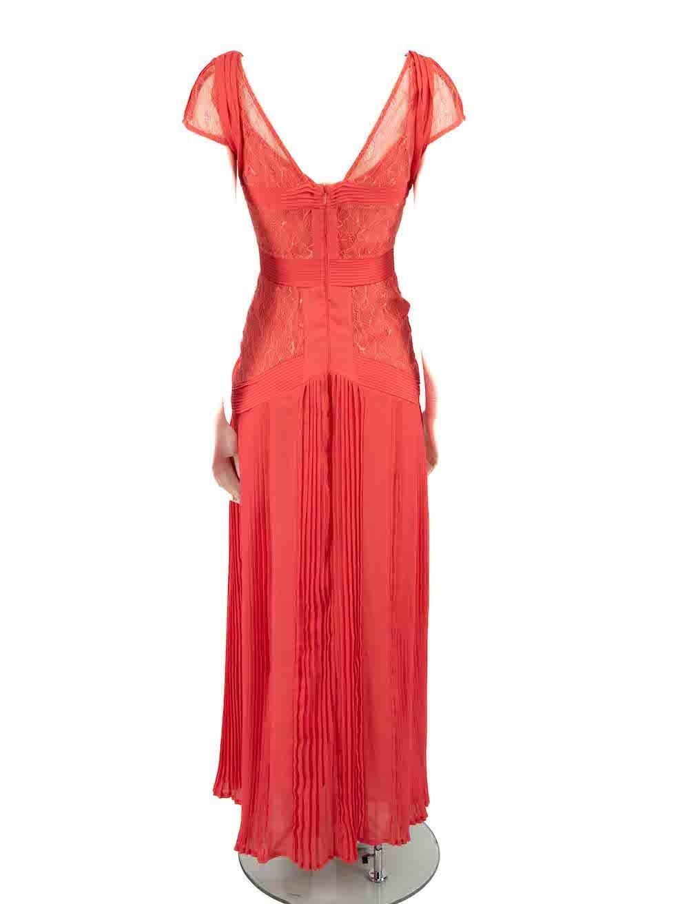 Roberto Cavalli Cavalli Class Coral Lace Panel Pleated Gown Size S In Excellent Condition For Sale In London, GB