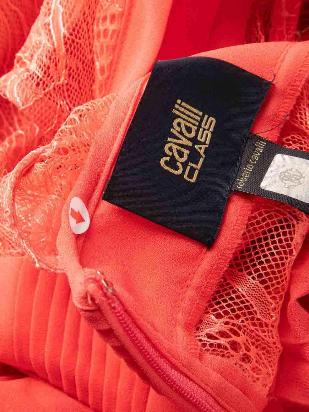Roberto Cavalli Cavalli Class Coral Lace Panel Pleated Gown Size S For Sale 4