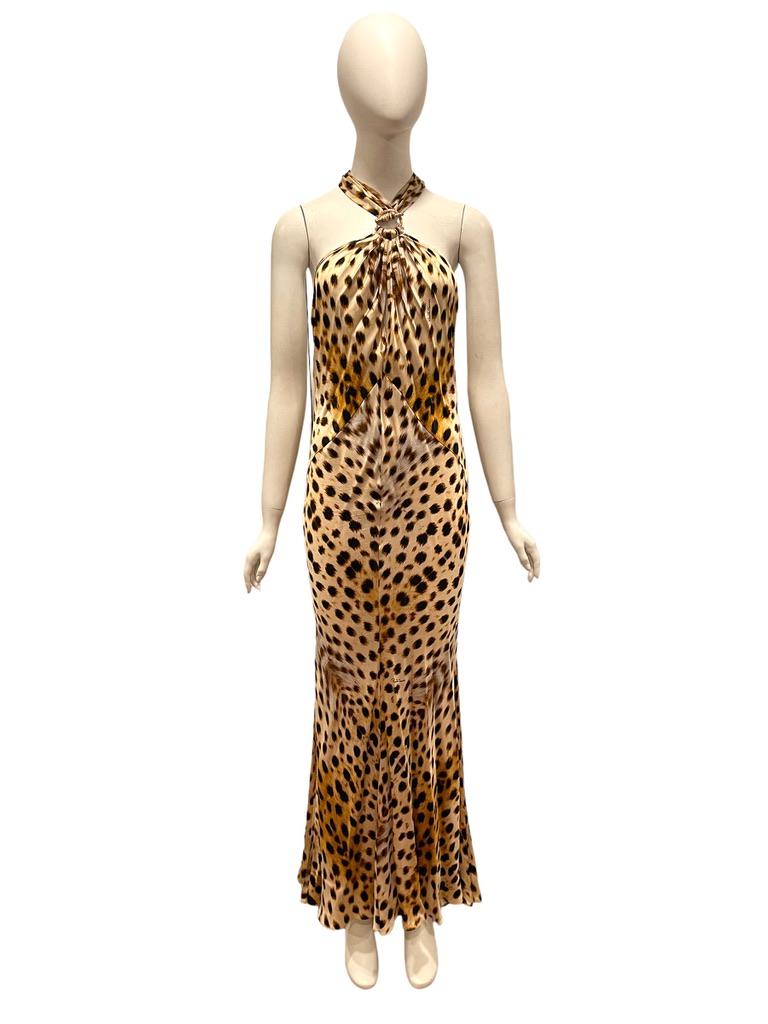 Roberto Cavalli cheetah print silk halter dress 1