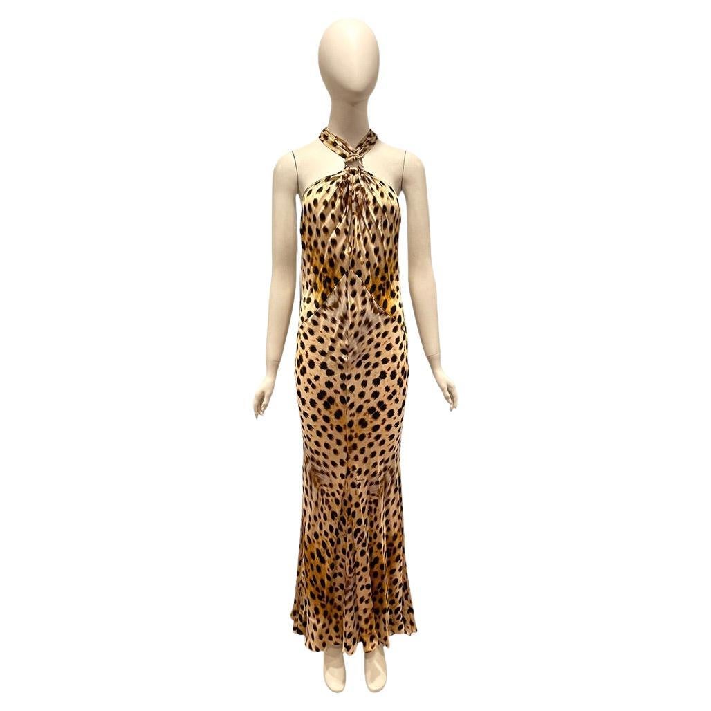 Roberto Cavalli cheetah print silk halter dress