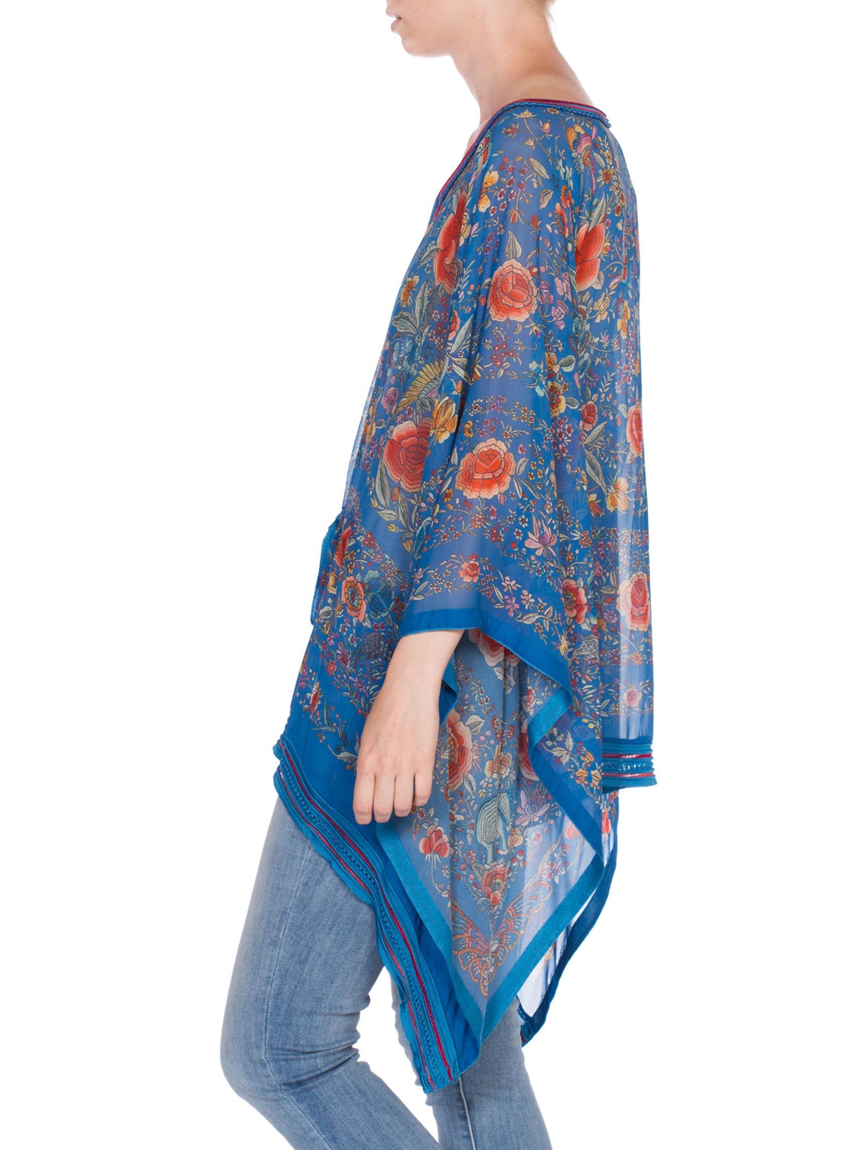 Roberto Cavalli Chinese Embroidery Printed Silk Chiffon Kaftan Tunic Top In Excellent Condition In New York, NY