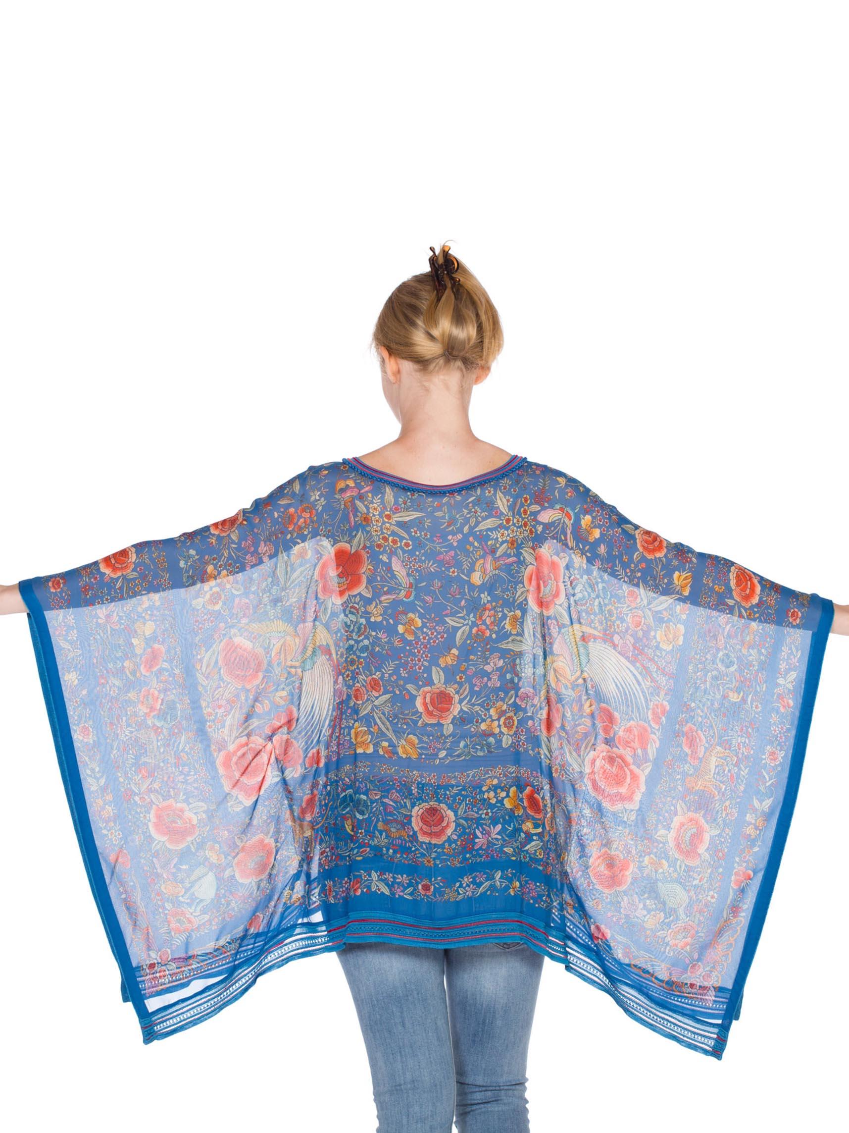 Roberto Cavalli Chinese Embroidery Printed Silk Chiffon Kaftan Tunic Top 3