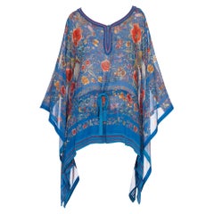 Roberto Cavalli Chinese Embroidery Printed Silk Chiffon Kaftan Tunic Top