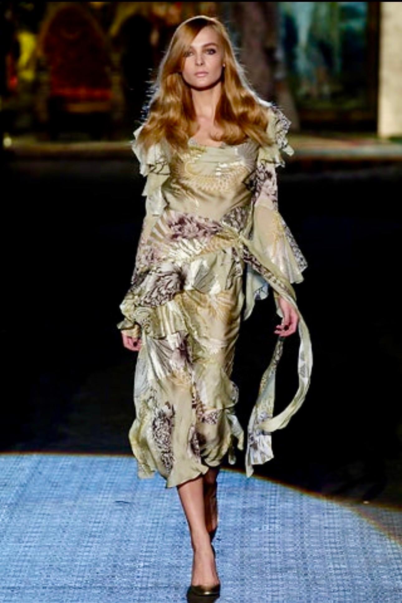 ROBERTO CAVALLI 2006 Chinoiserie Dragon Fan Print Dress with Scarf Detail 44 For Sale 7