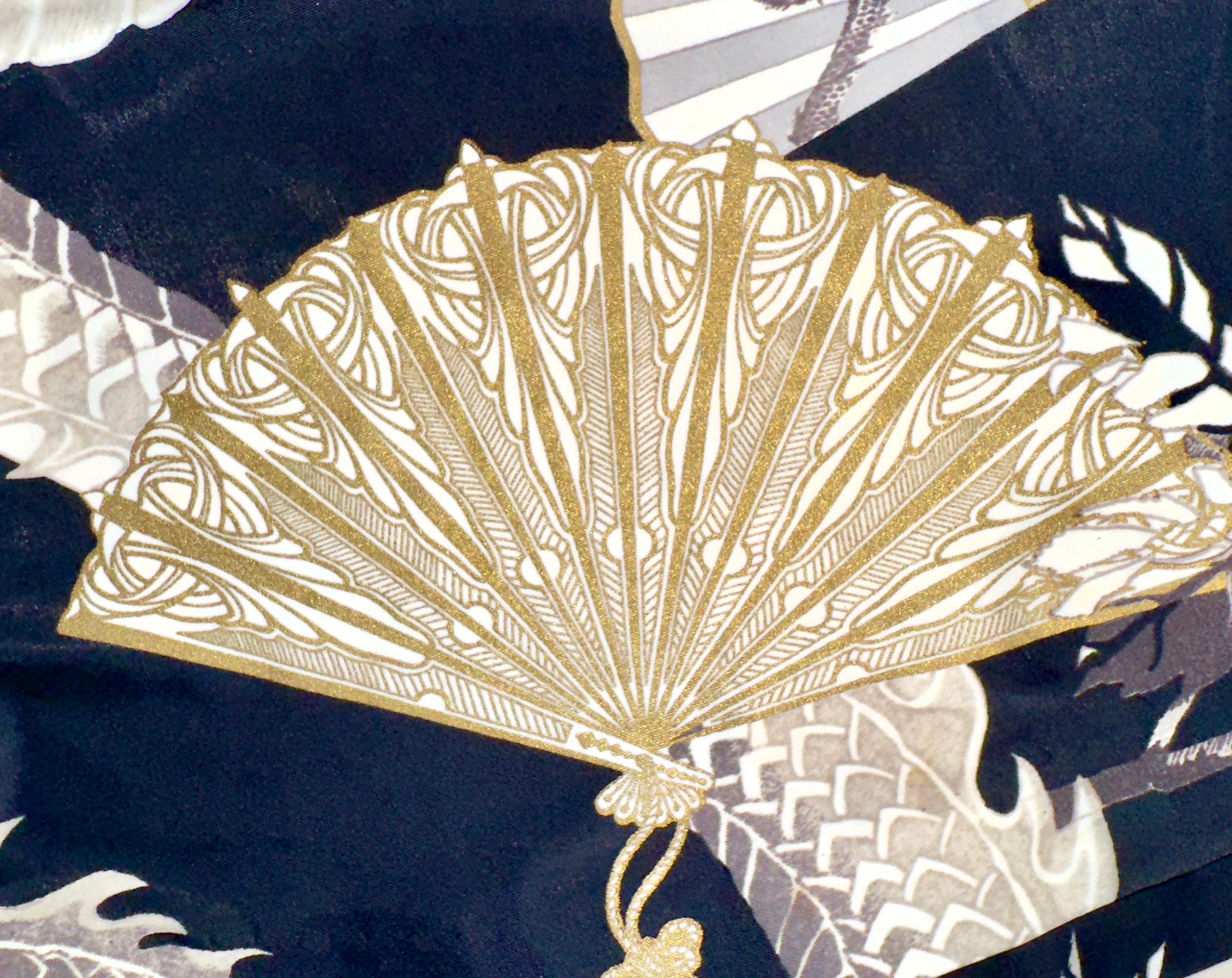 Women's ROBERTO CAVALLI 2006 Chinoiserie Dragon Fan Print Dress with Scarf Detail 44 For Sale
