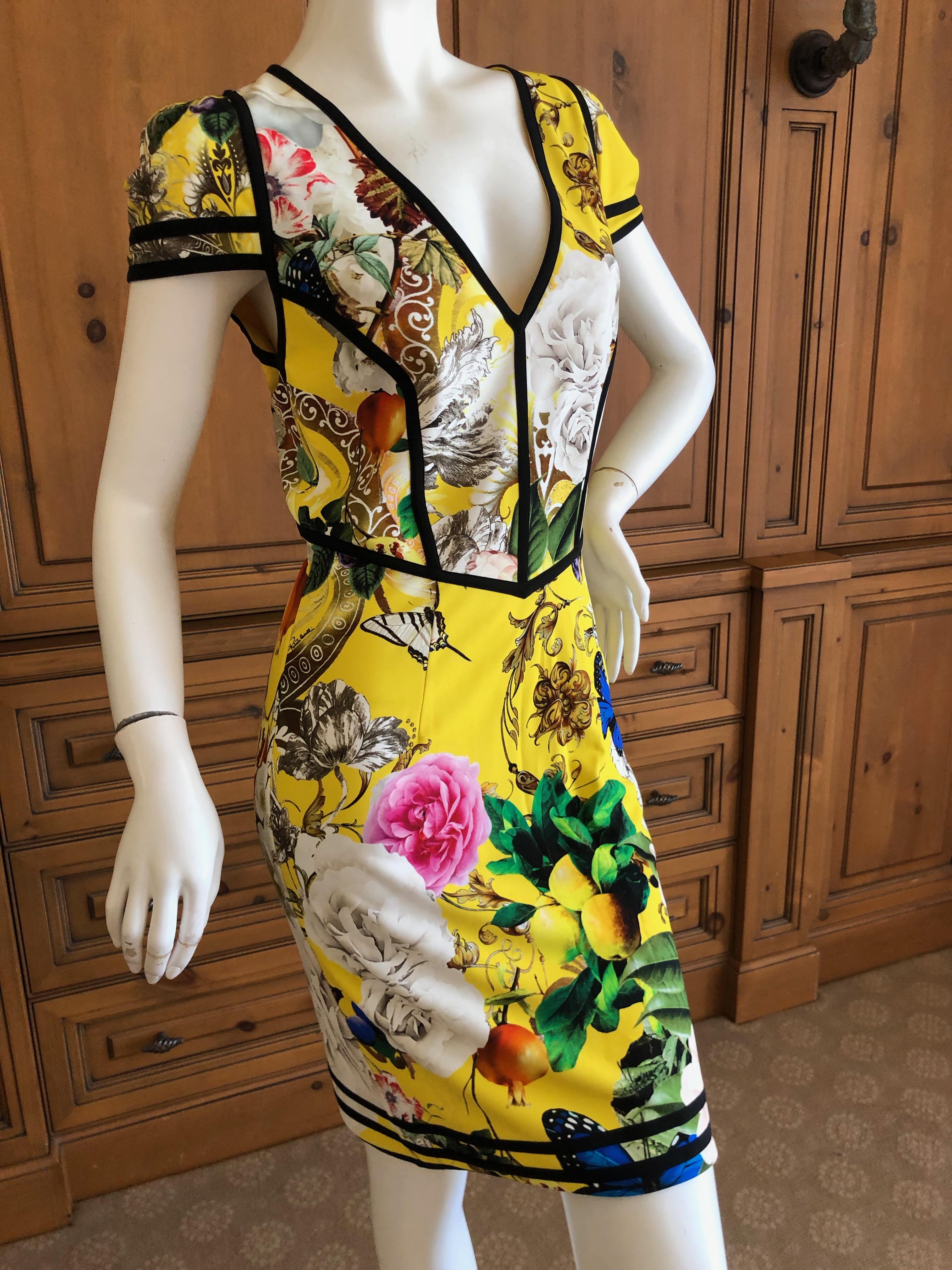 Roberto Cavalli Chinoiserie Floral Butterfly Pattern Dress  Sz 44 NWT For Sale 1