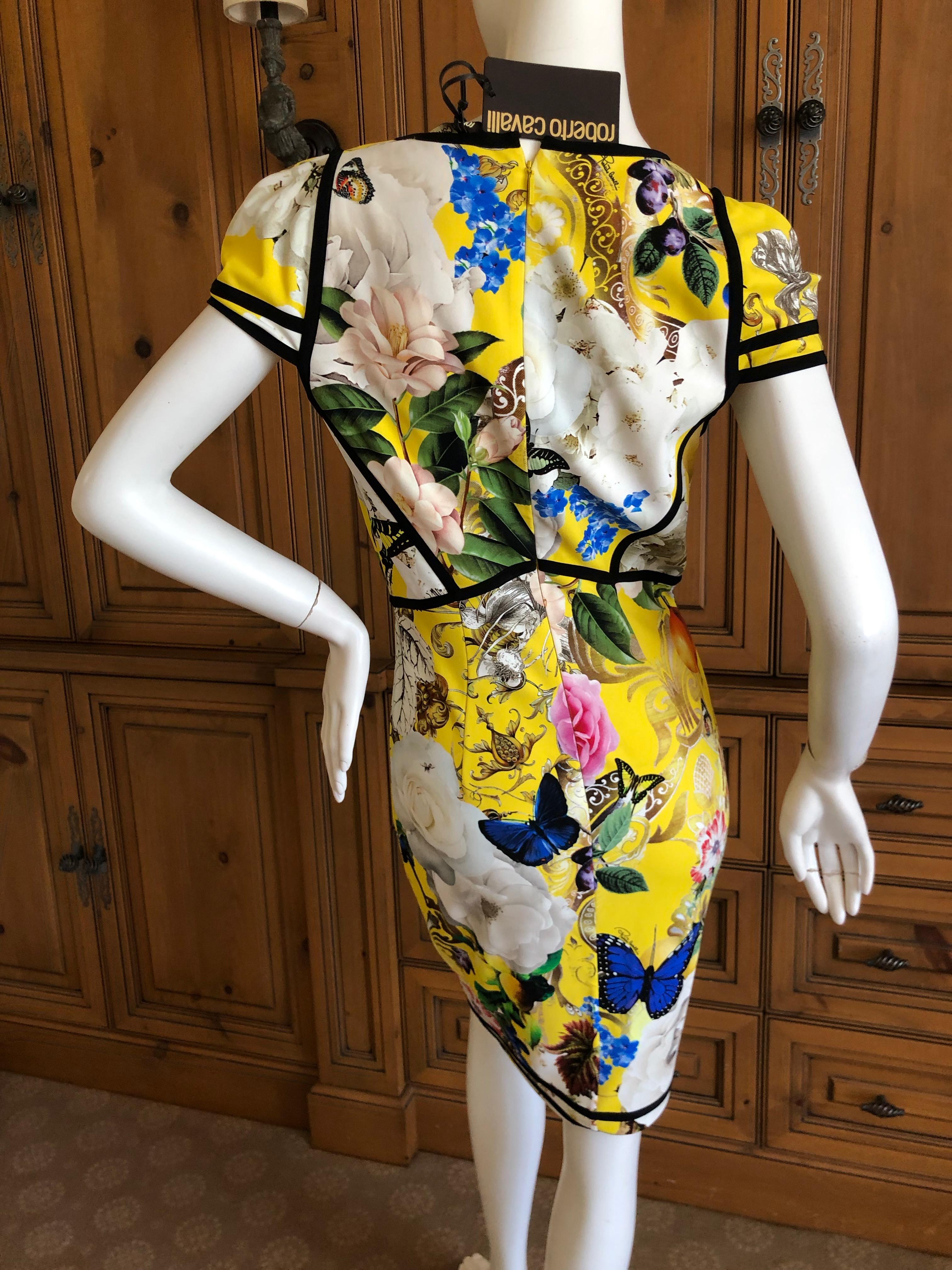 Roberto Cavalli Chinoiserie Floral Butterfly Pattern Dress  Sz 44 NWT For Sale 2