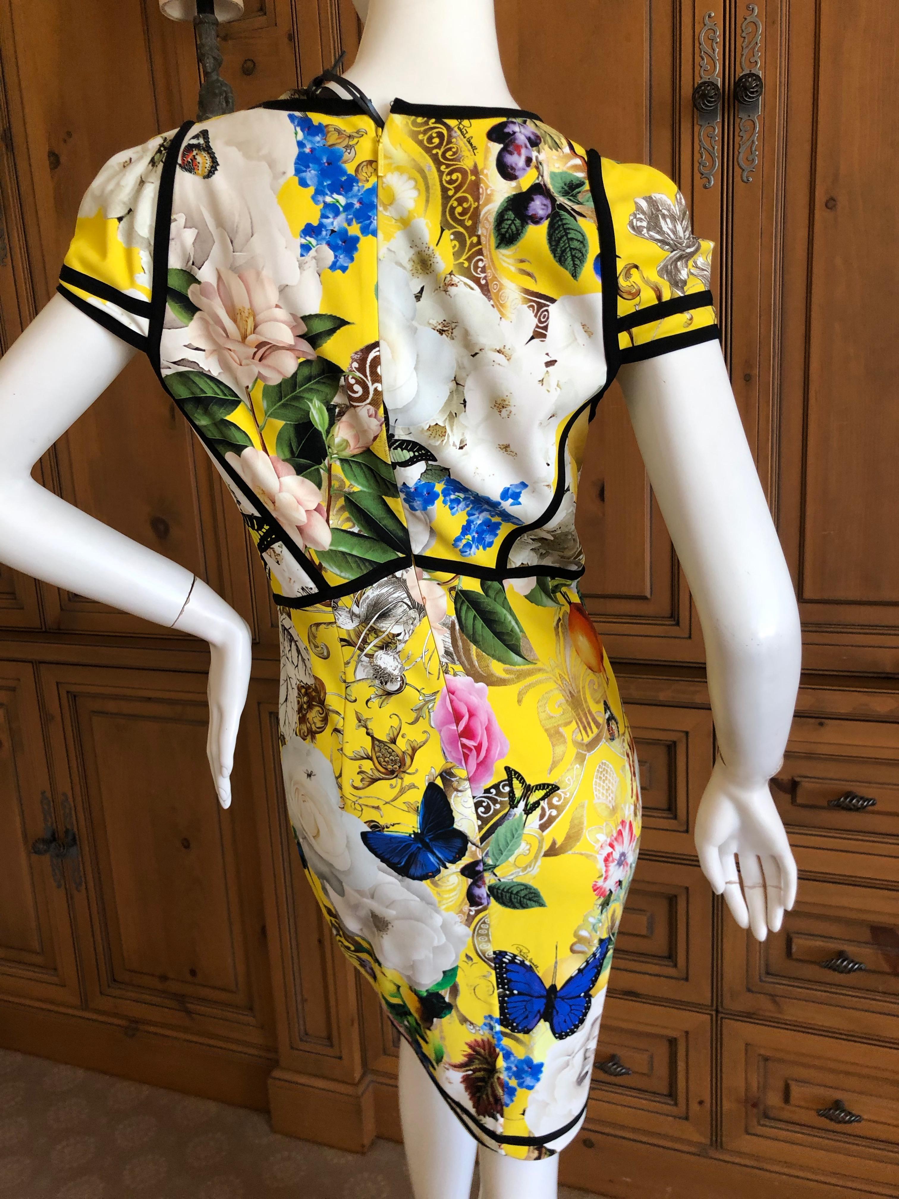 Roberto Cavalli Chinoiserie Floral Butterfly Pattern Dress  Sz 44 NWT For Sale 3