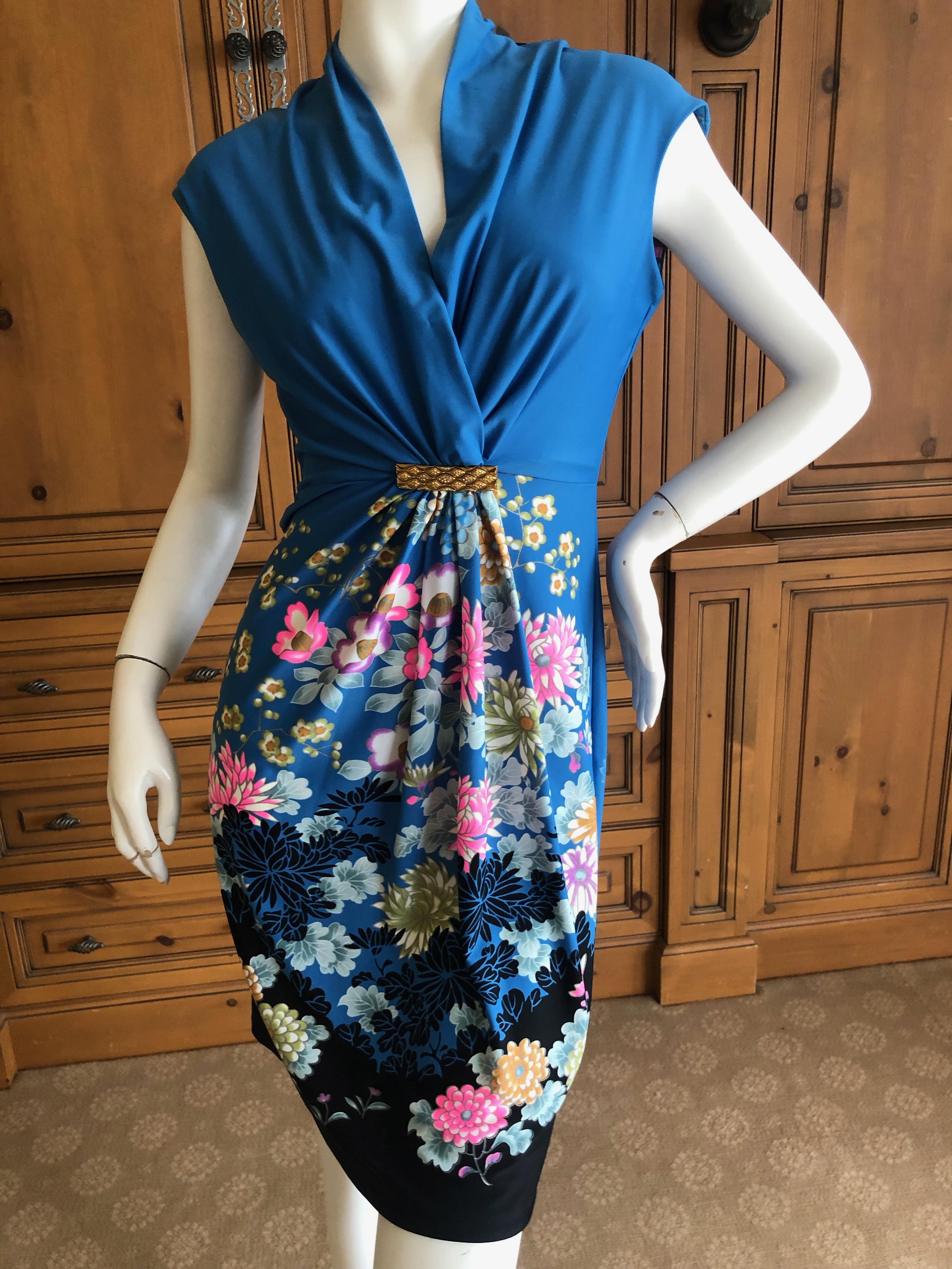 Blue Roberto Cavalli Chinoiserie Floral Pattern Cocktail Dress   For Sale