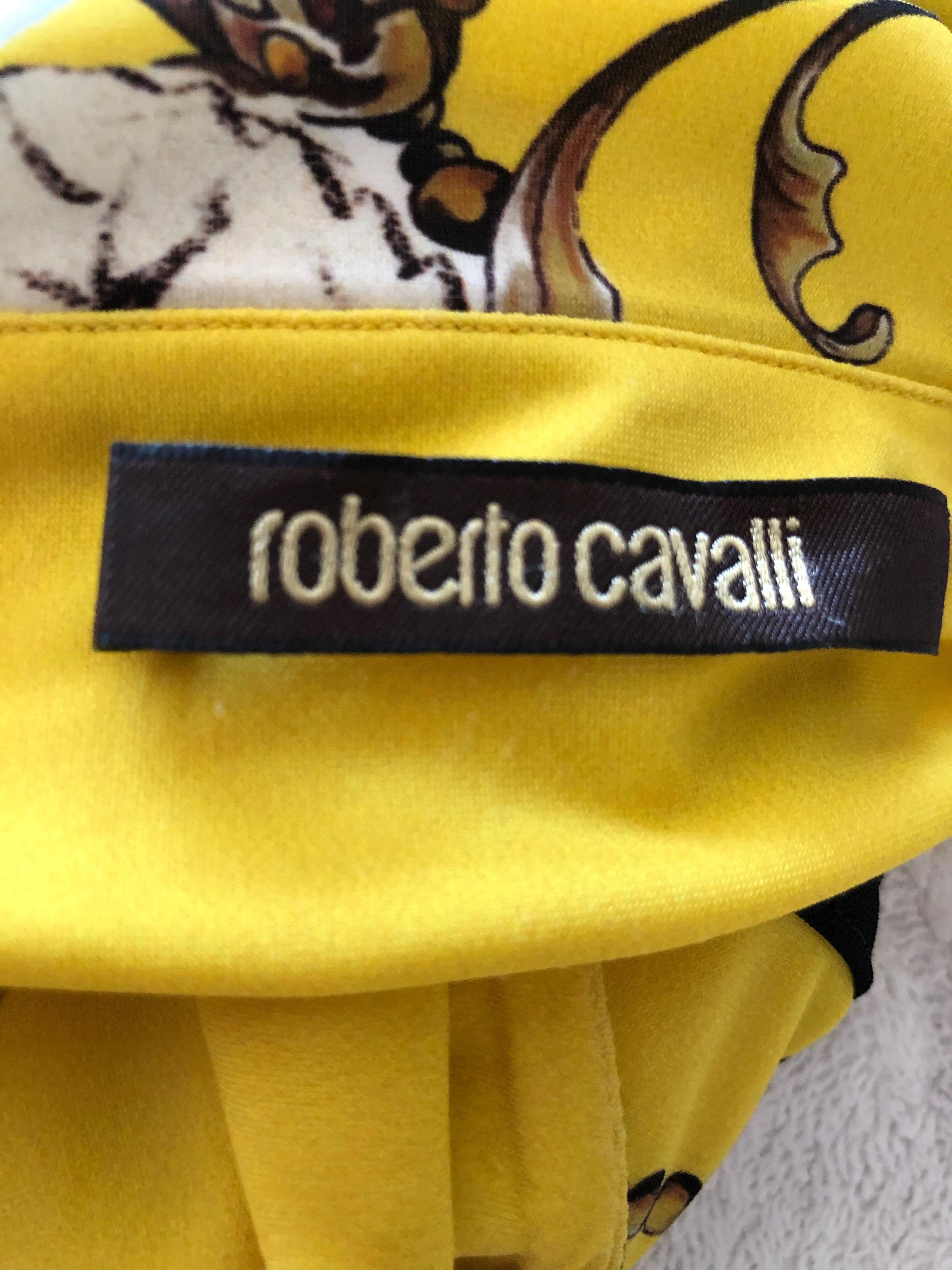 Roberto Cavalli Chinoiserie Style Long Yellow Floral Dress  For Sale 4