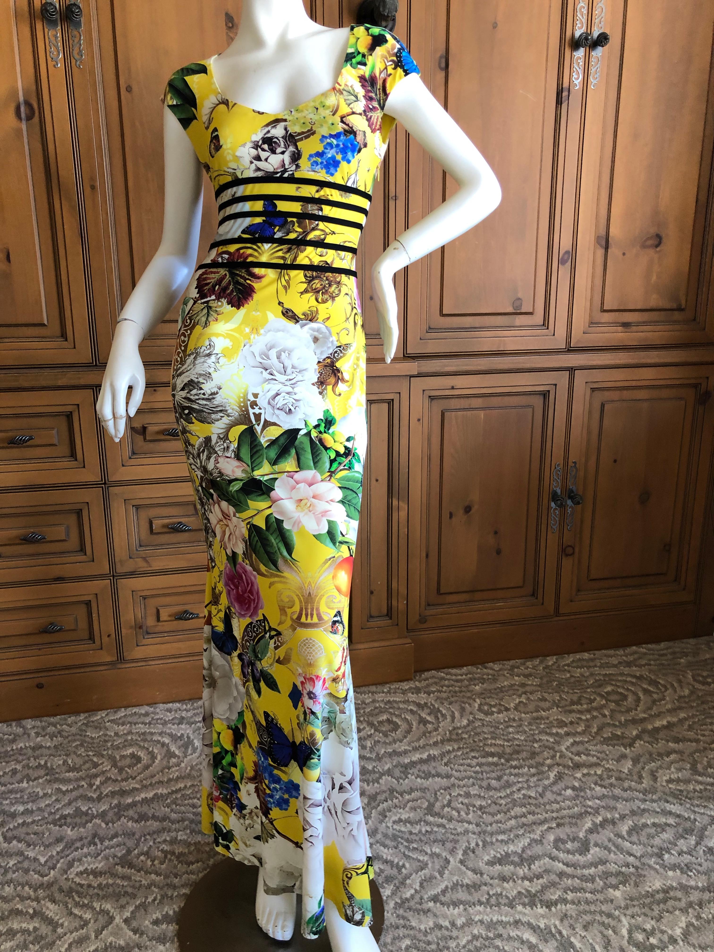 Roberto Cavalli  Silk Chinoiserie Style Floral Dress 
Size 40, there is a lot of stretch
Bust 38
