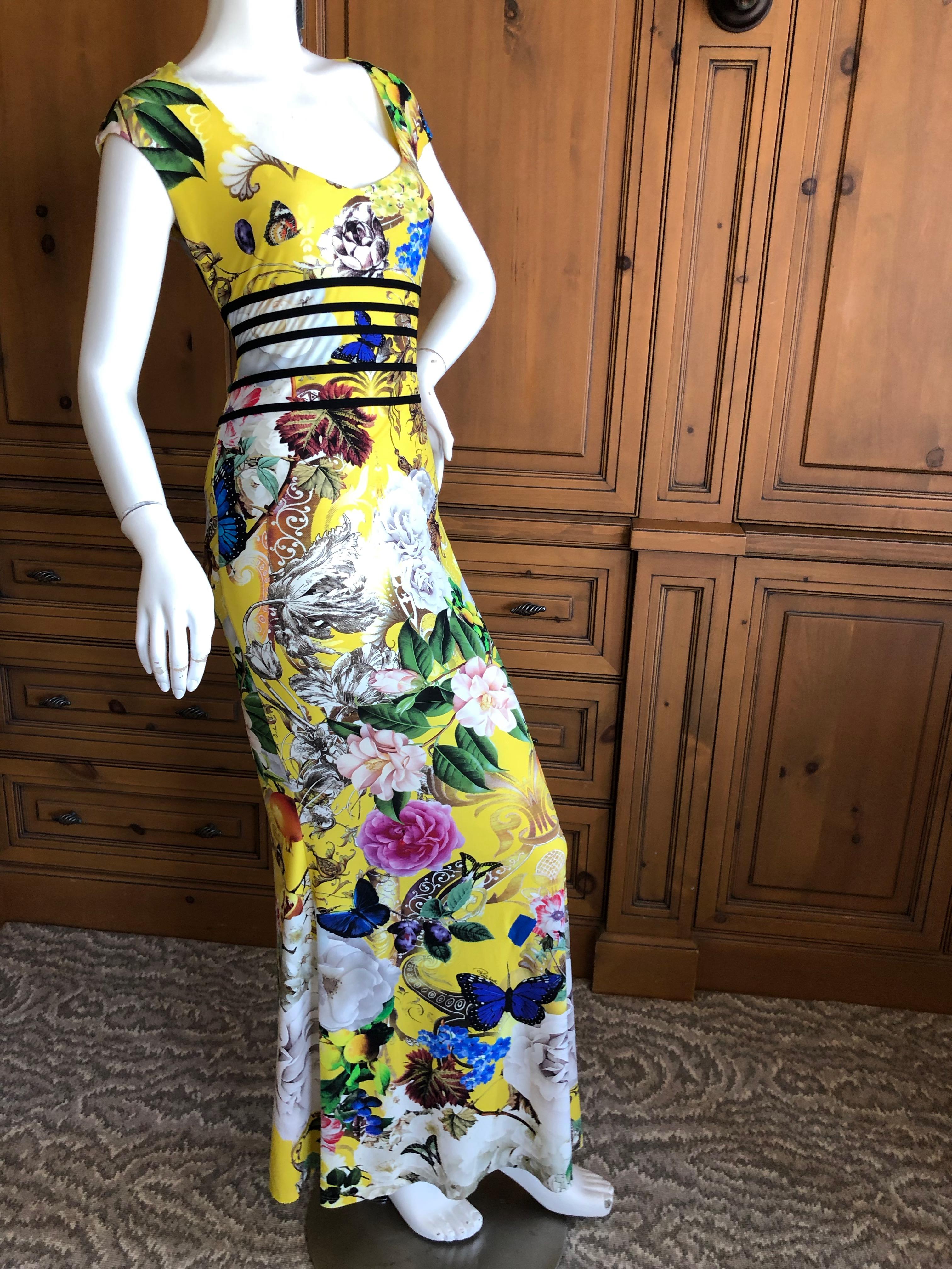 Roberto Cavalli Chinoiserie Style Long Yellow Floral Dress For 
