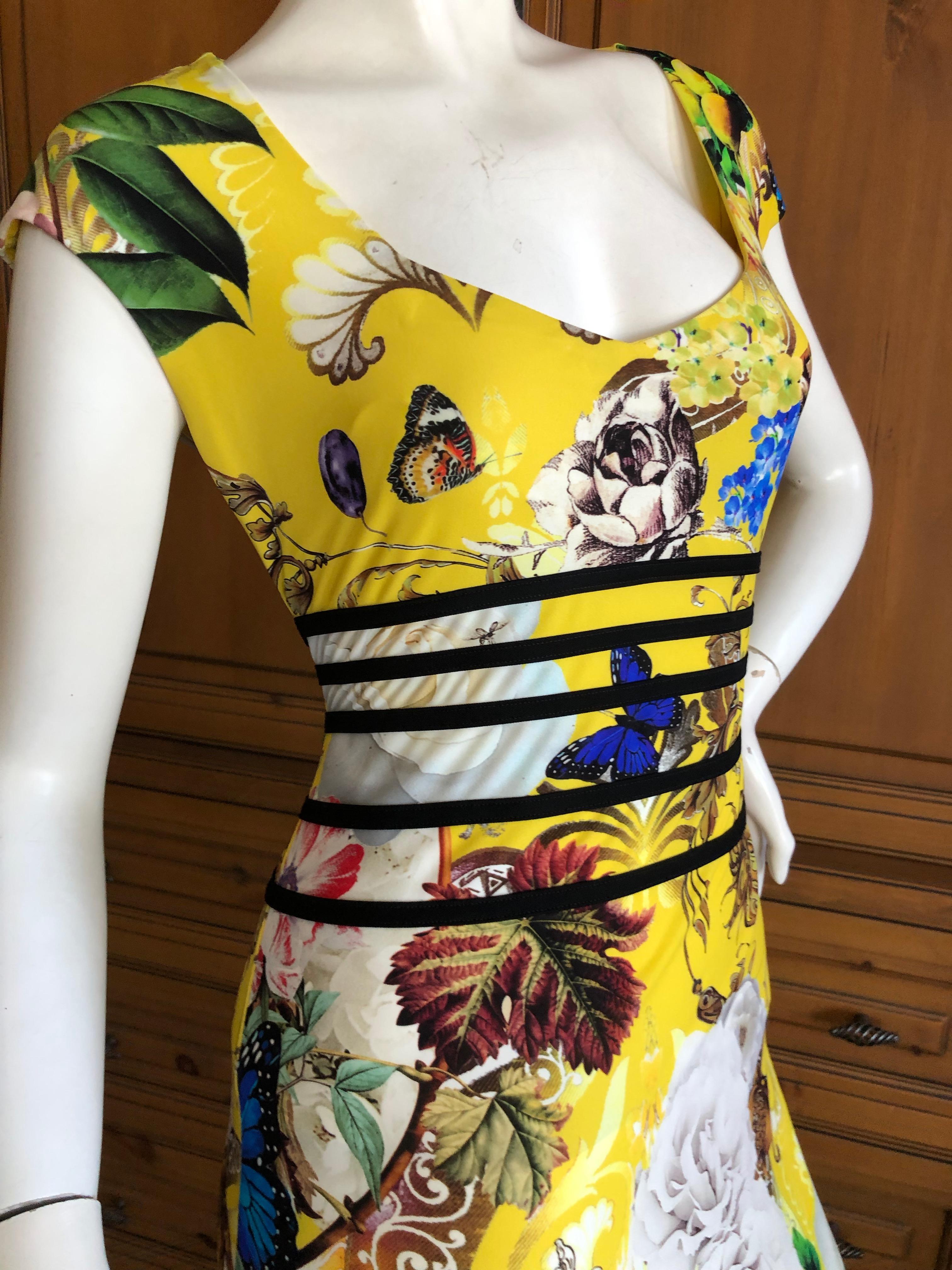 Roberto Cavalli Chinoiserie Style Long Yellow Floral Dress  For Sale 1