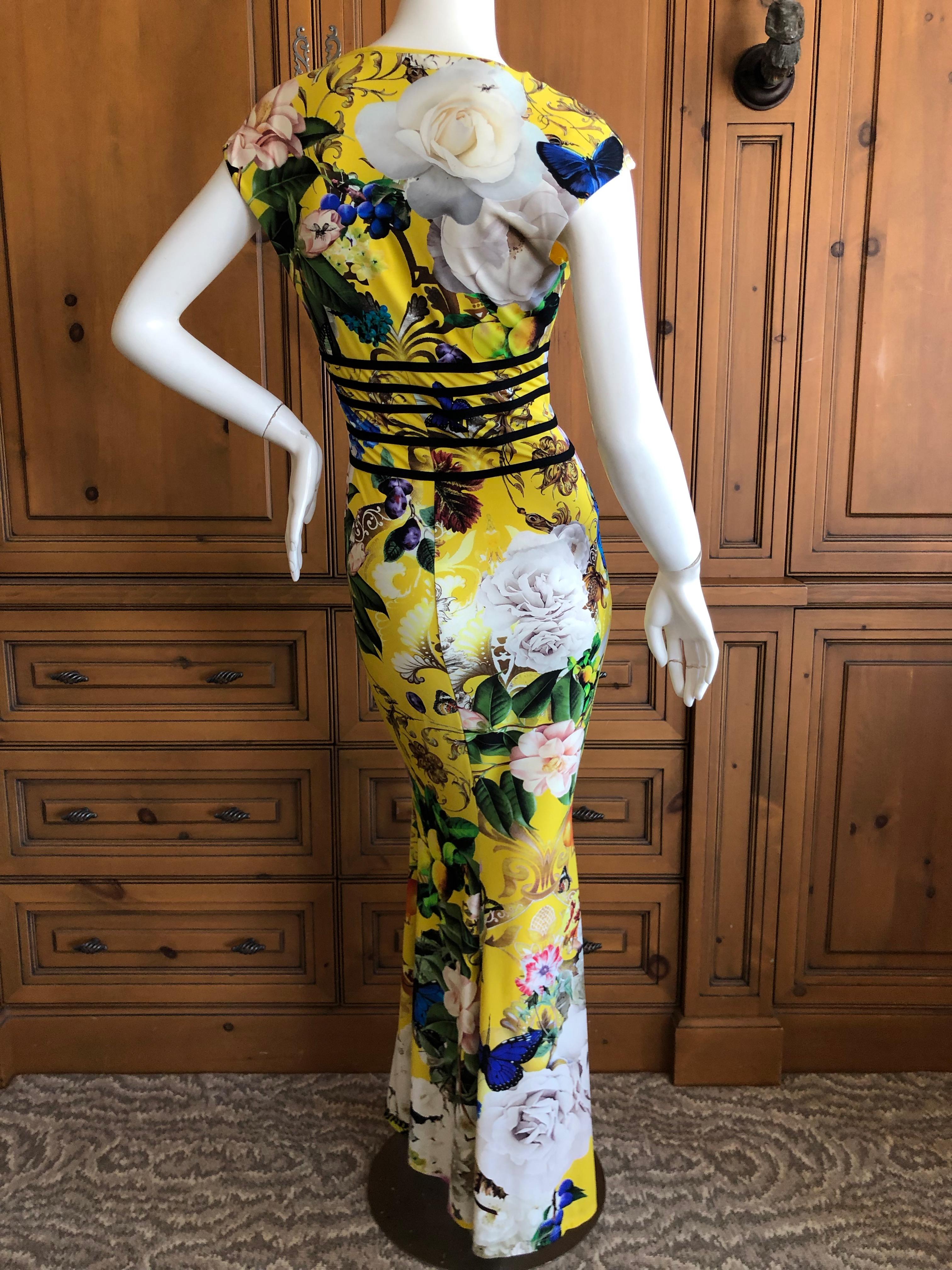Roberto Cavalli Chinoiserie Style Long Yellow Floral Dress  For Sale 2