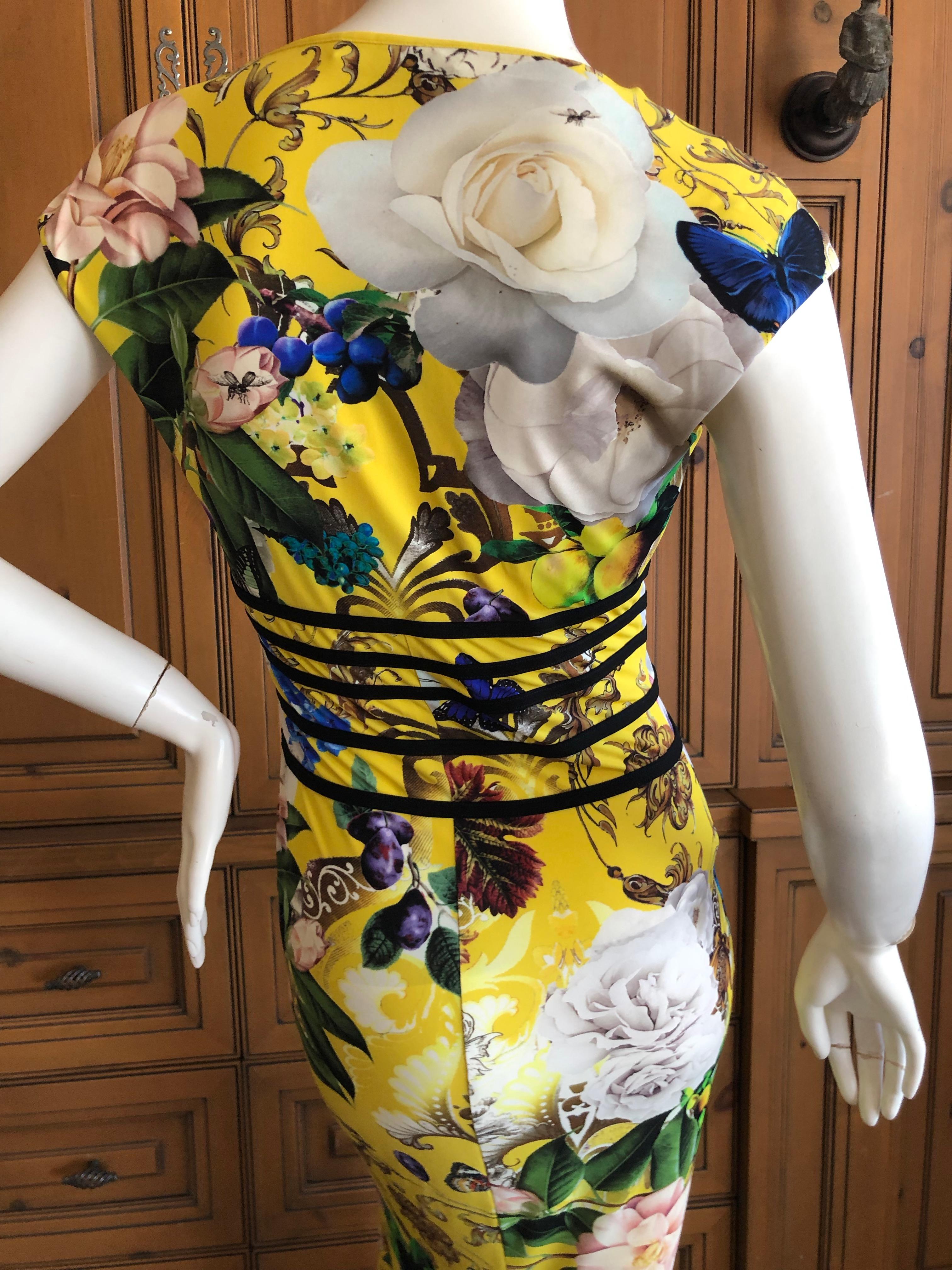 Roberto Cavalli Chinoiserie Style Long Yellow Floral Dress  For Sale 3
