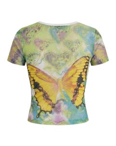 Roberto Cavalli Circa 2000-2002 Butterfly Print Mesh Top