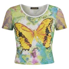 Roberto Cavalli Circa 2000-2002 Butterfly Print Mesh Top
