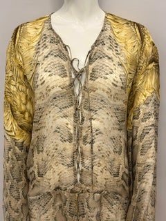 Roberto Cavalli Circa 2005 Python Print Silk Blouse with Golden Feather Motif