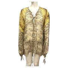 Roberto Cavalli Circa 2005 Python Print Silk Blouse with Golden Feather Motif